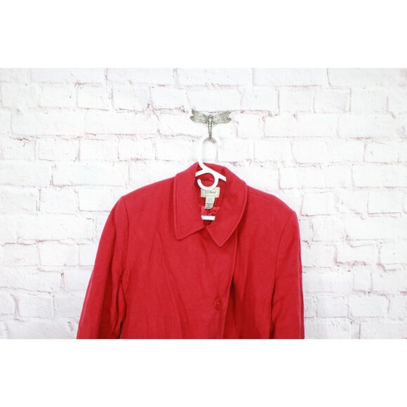 LL Bean Red Wool Blend Lined Trench Coat Blazer Jacket Size 18 - Picture 2 of 11